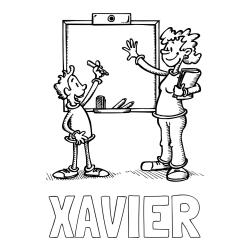 Online Created Coloring Page - XAVIER Coloring Page and School Coloring Page of a Teacher and a Student