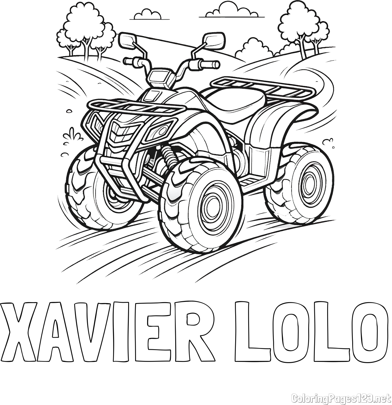 XAVIER LOLO Coloring Page and Four-Wheeler in Nature Coloring Page