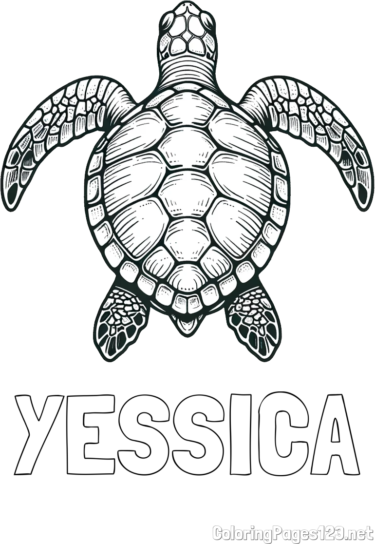 YESSICA Coloring Page and Coloring Page of a Sea Turtle from Top
