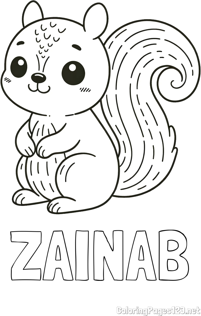 ZAINAB Coloring Page and Easy Coloring Page of a Cute Squirrel