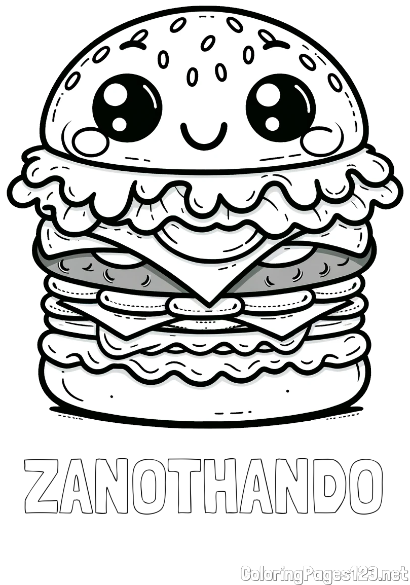 ZANOTHANDO Coloring Page and Smiling Hamburger Coloring Page for Kids