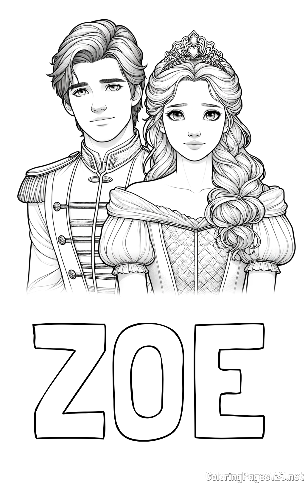 ZOE Coloring Page and Coloring Page of a Prince and Princess