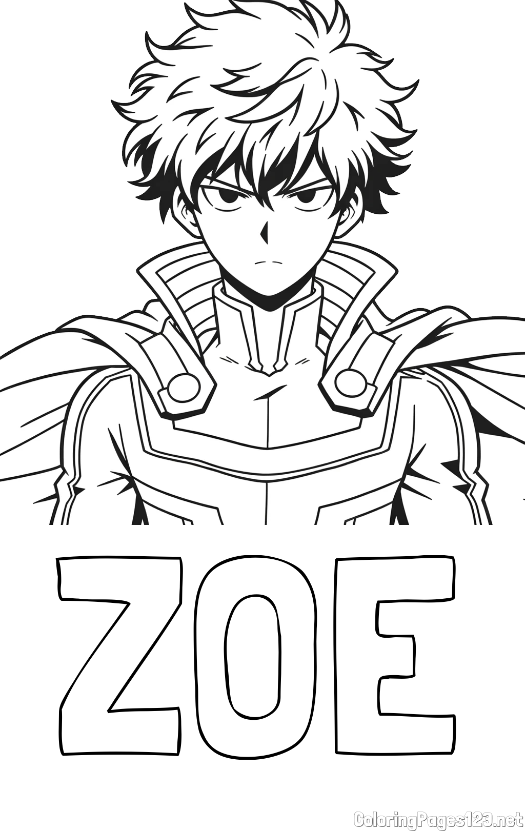 ZOE Coloring Page and Coloring Page of an Anime Superhero