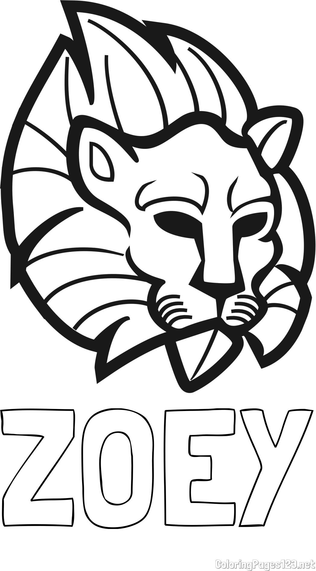 ZOEY Coloring Page and Abstract Lion Face Coloring Page